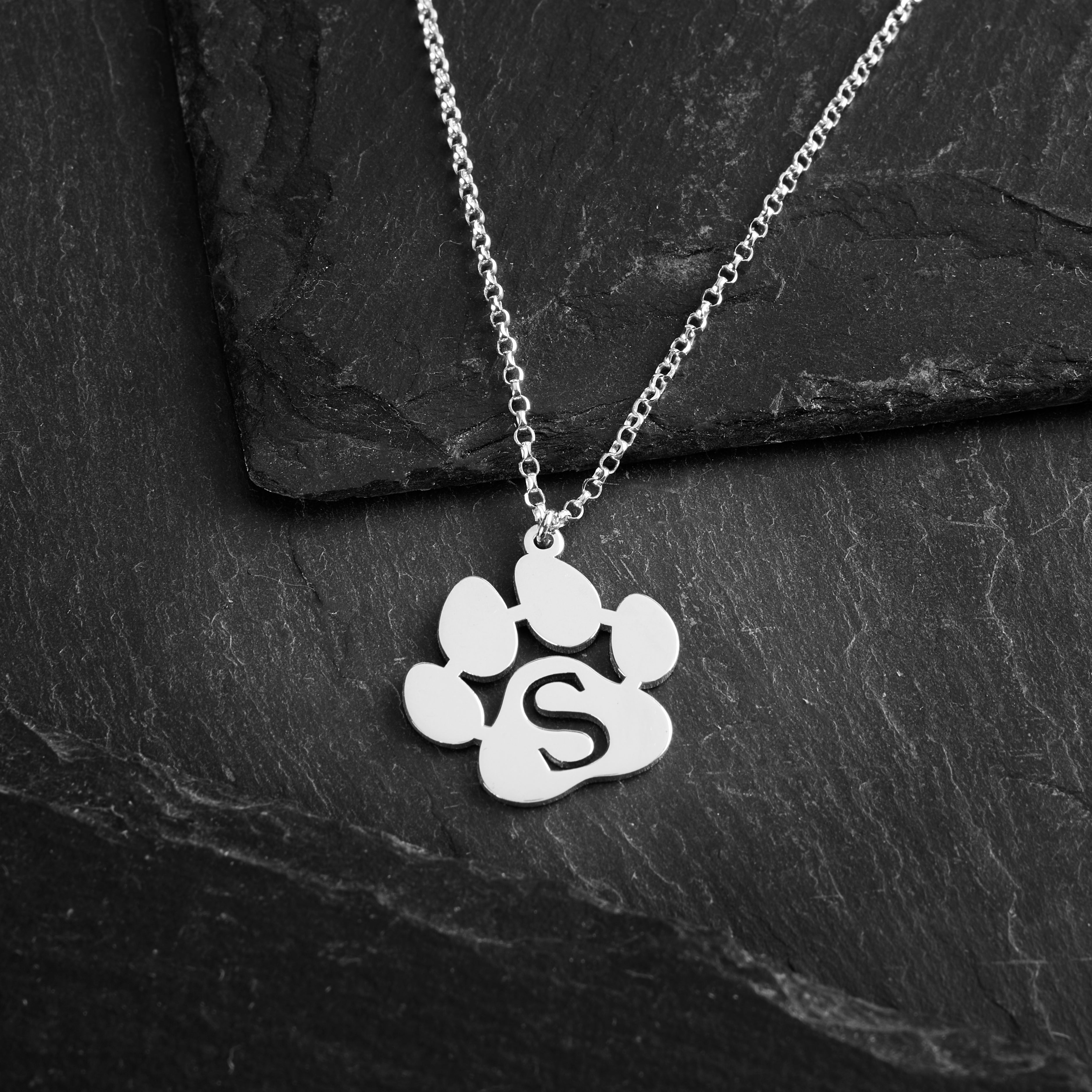 Pet Paw Initial Necklace - Sterling Silver