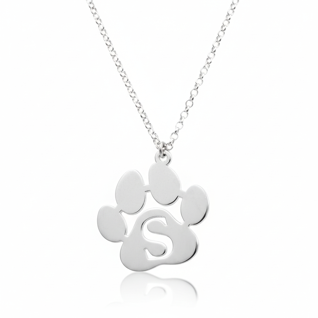 Pet Paw Initial Necklace - Sterling Silver